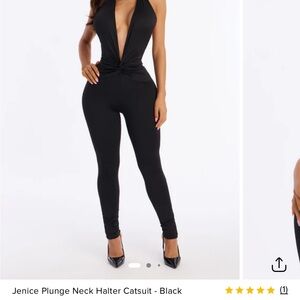 Fashion Nova Black Halter Plunge Jumpsuit